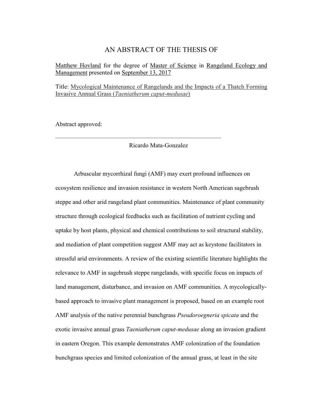An Abstract of the Thesis Of
