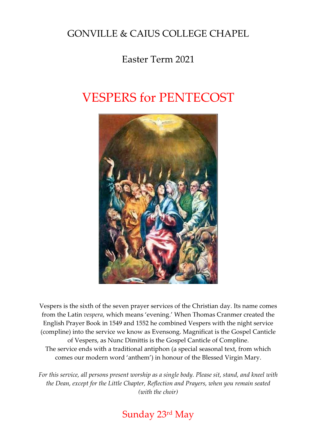 VESPERS for PENTECOST