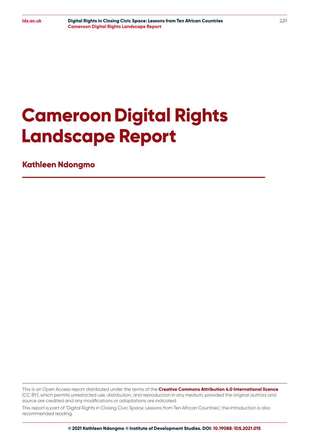 Cameroon Digital Rights Landscape Report