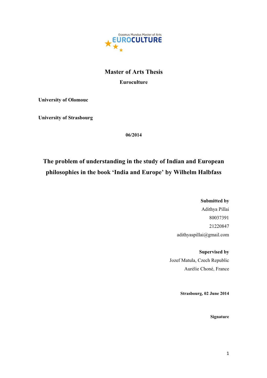 Master of Arts Thesis the Problem of Understanding in The