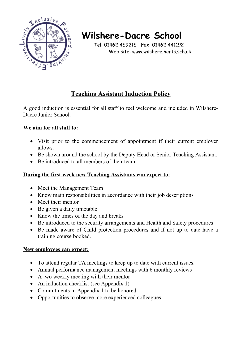 Teaching Assistant Induction Policy