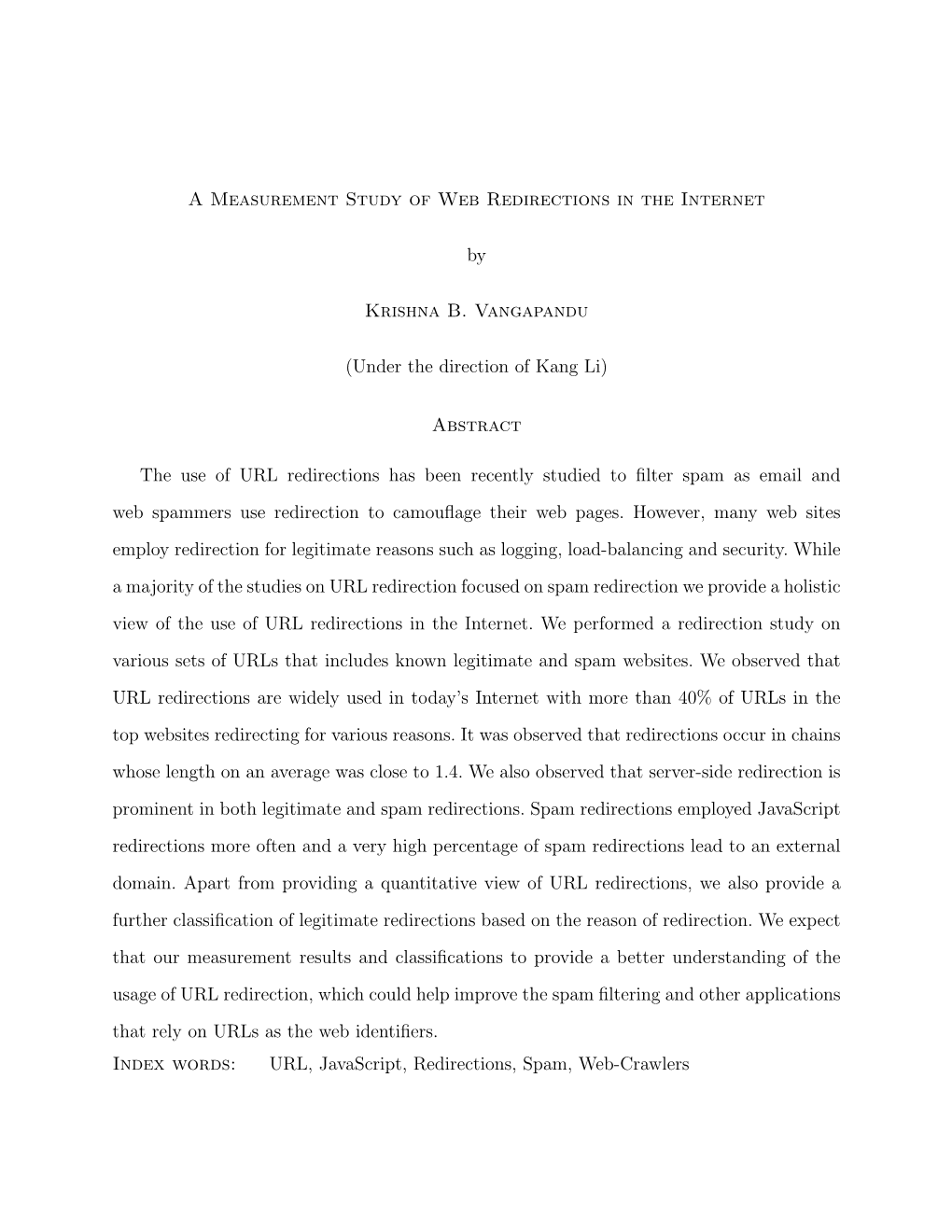 A Measurement Study of Web Redirections in the Internet By