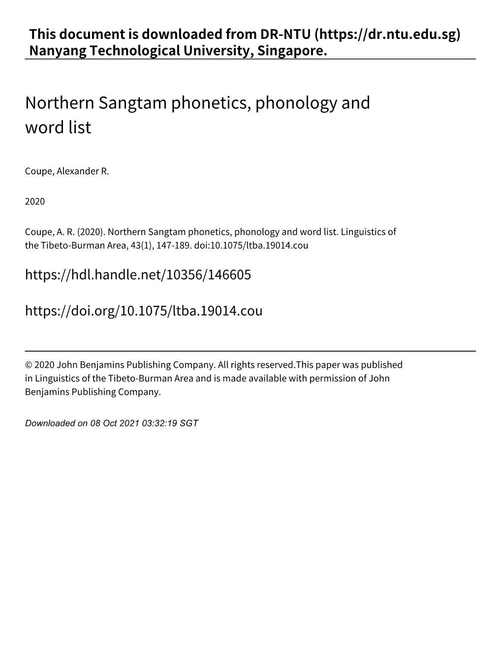 Northern Sangtam Phonetics, Phonology and Word List