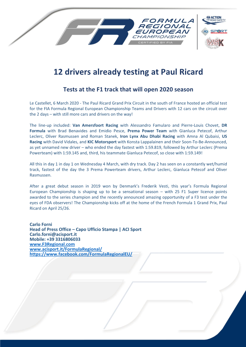 12 Drivers Already Testing at Paul Ricard