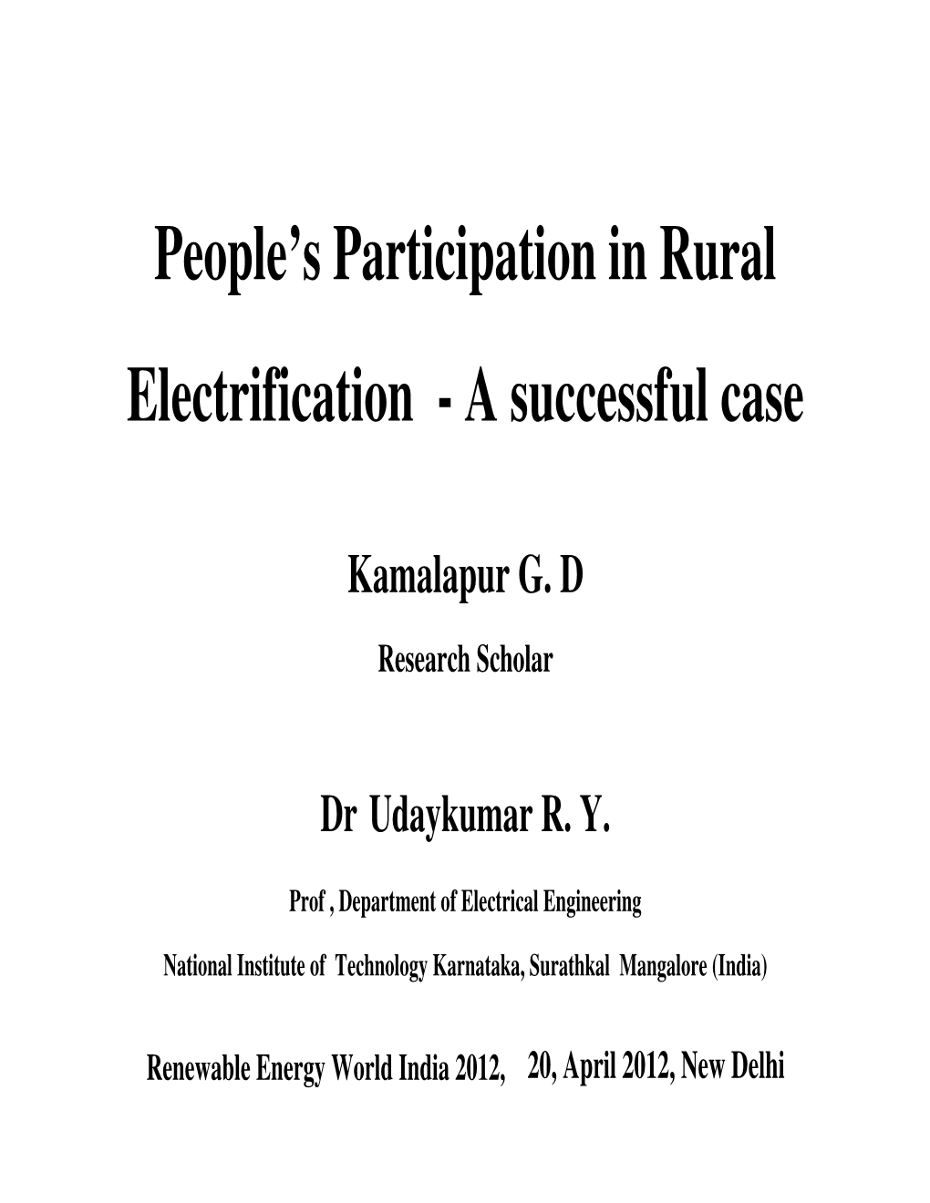 People's Participation in Rural Electrification