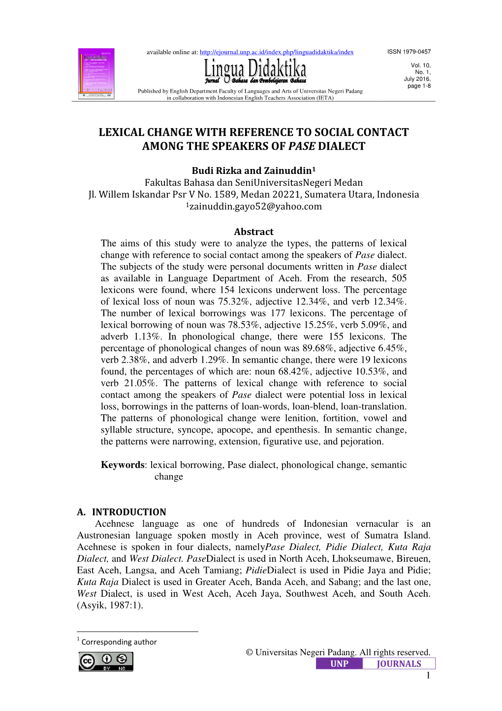 Lexical Change with Re Among the Speak Cal Change With
