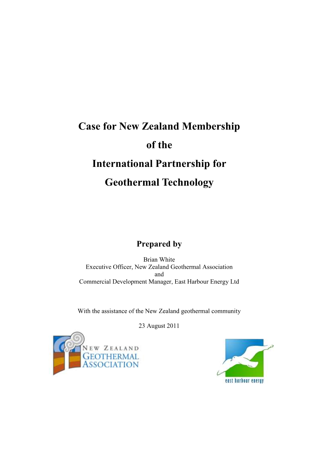 Case for New Zealand Membership of the International Partnership for Geothermal Technology