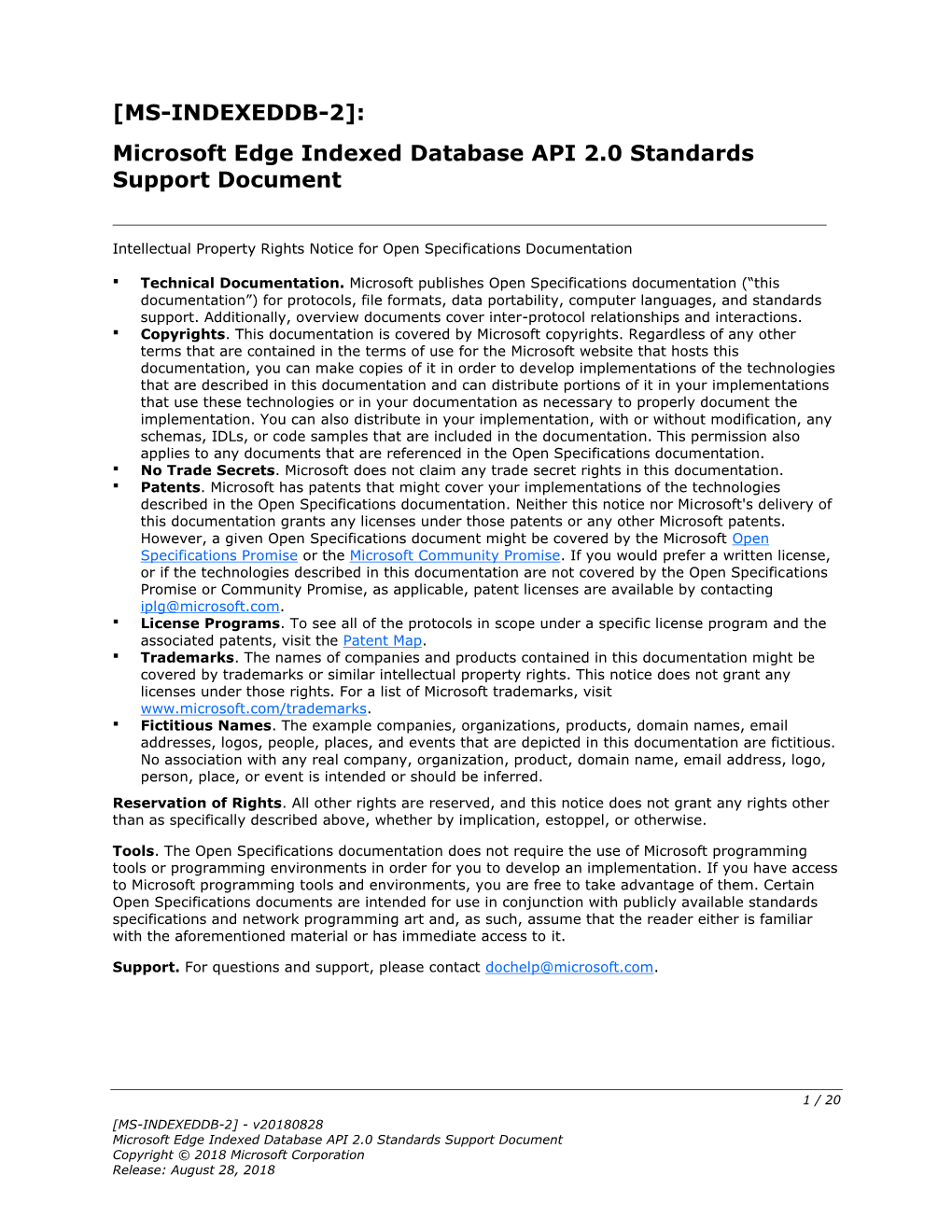 MS-INDEXEDDB-2]: Microsoft Edge Indexed Database API 2.0 Standards Support Document