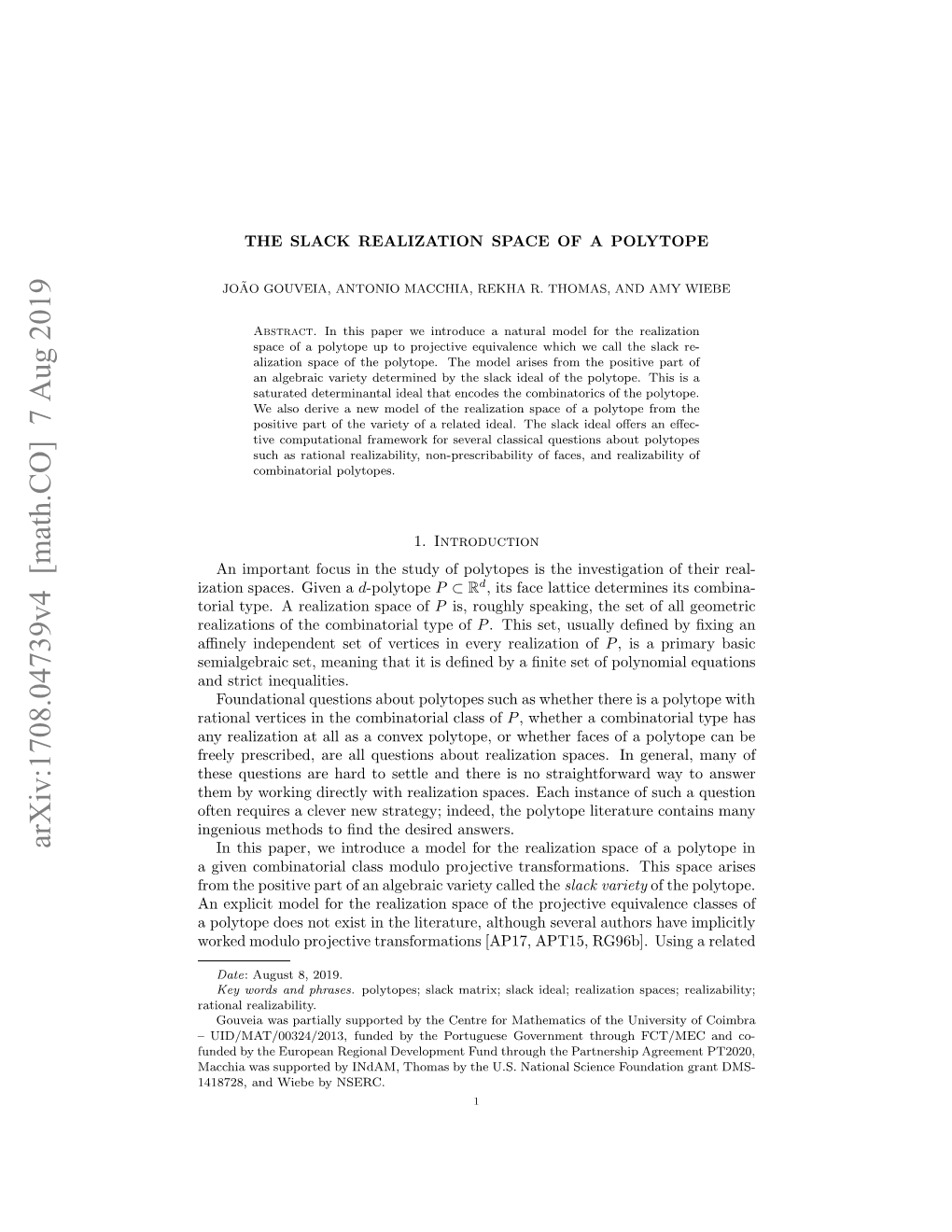 Arxiv:1708.04739V4 [Math.CO] 7 Aug 2019 Zto Pcs Ie a Given Spaces