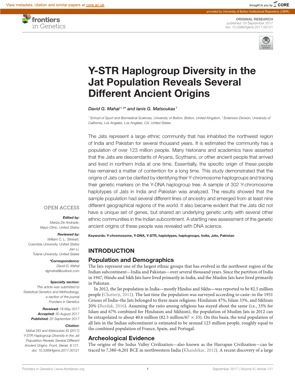 Y-STR Haplogroup Diversity in the Jat Population Reveals Several Different Ancient Origins