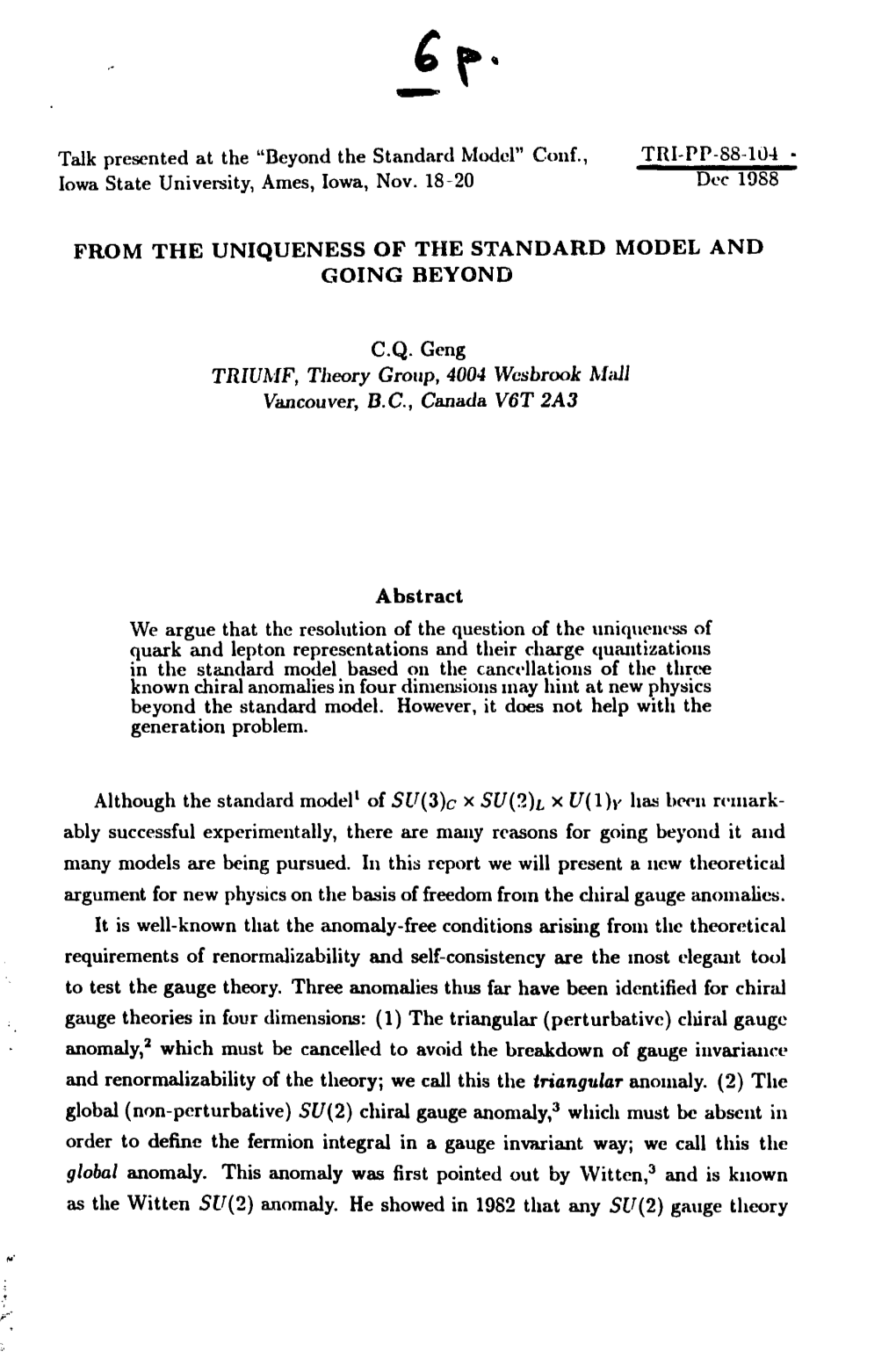 Conf., TRI-PP-S8-104 Iowa State University, Ames, Iowa, Nov. 18-20 Doc 1988