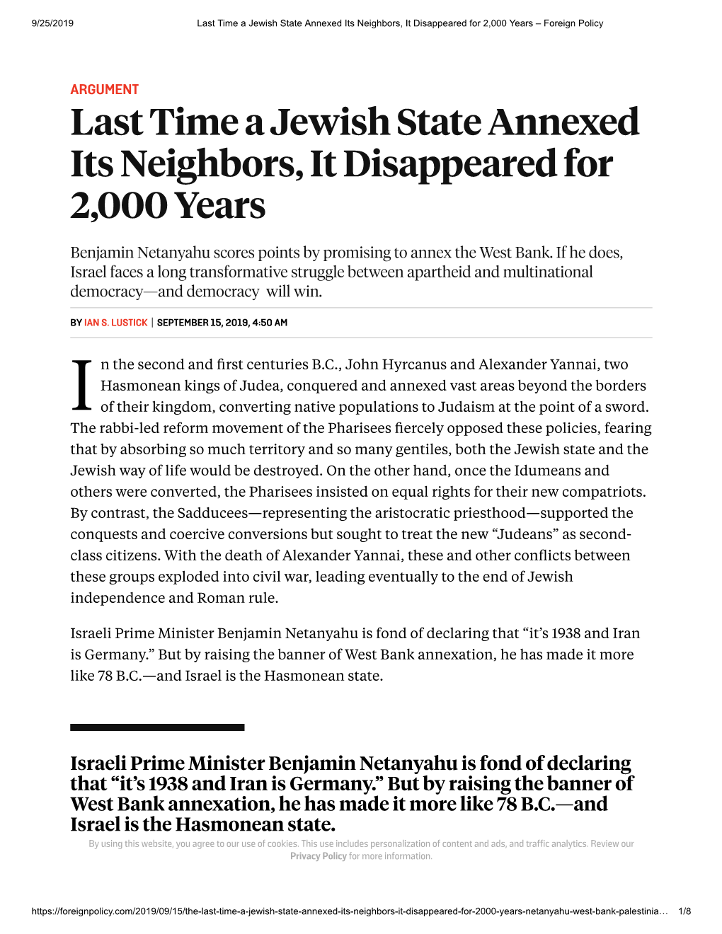 Last Time a Jewish State Annexed Its Neighbors, It Disappeared for 2,000 Years – Foreign Policy