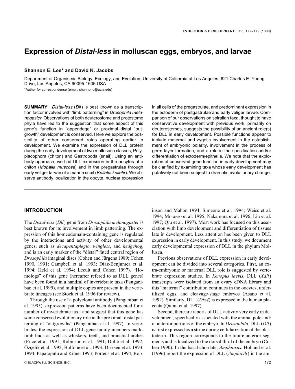 Expression of Distal-Less in Molluscan Eggs, Embryos, and Larvae