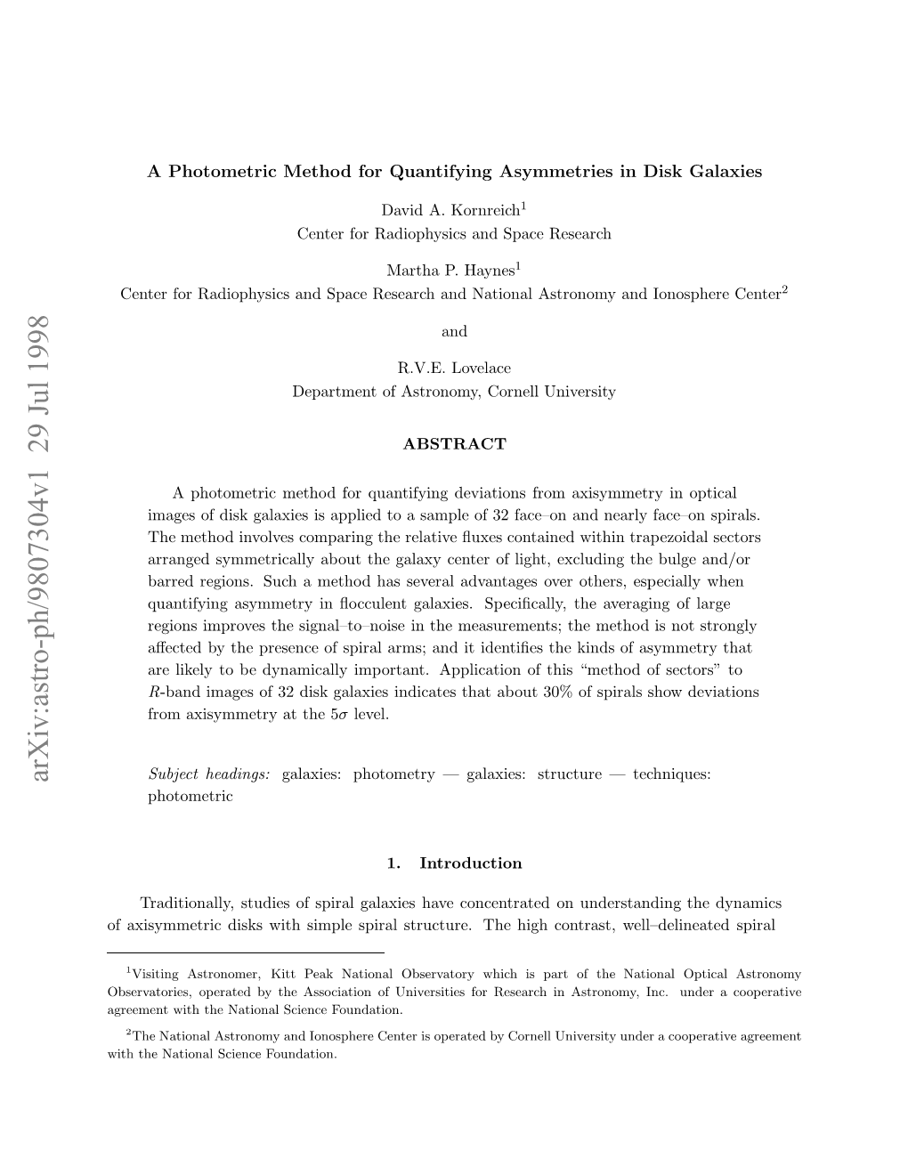 A Photometric Method for Quantifying Asymmetries in Disk Galaxies