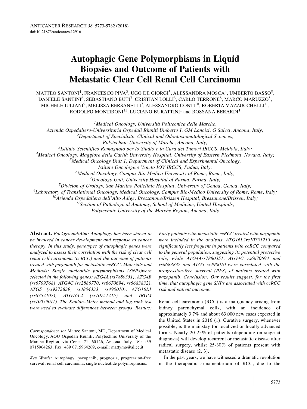 Autophagic Gene Polymorphisms in Liquid Biopsies and Outcome Of