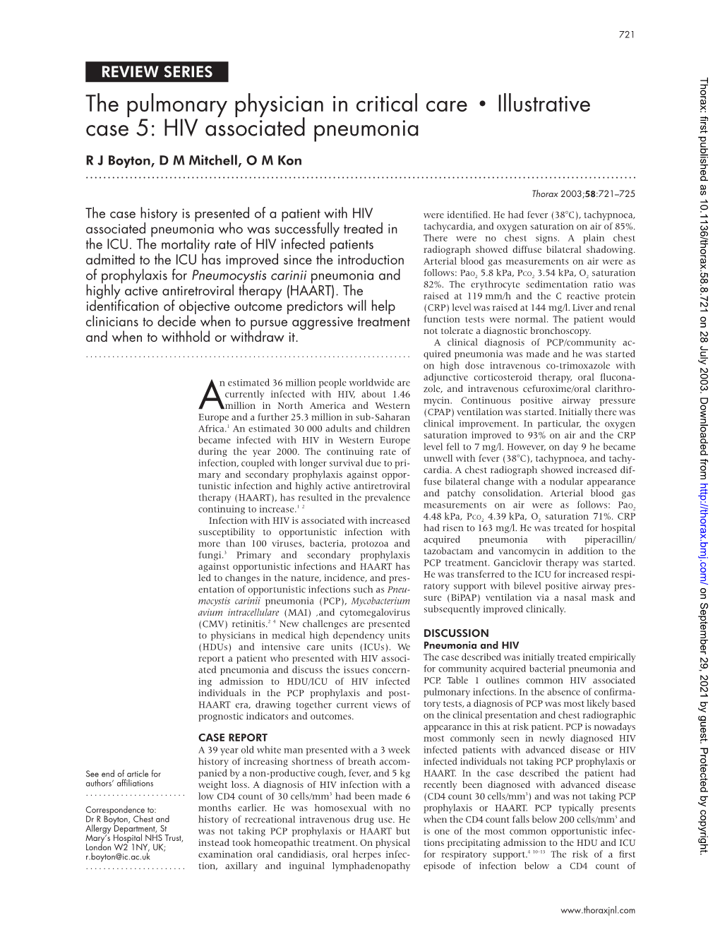 HIV Associated Pneumonia R J Boyton, D M Mitchell,Omkon