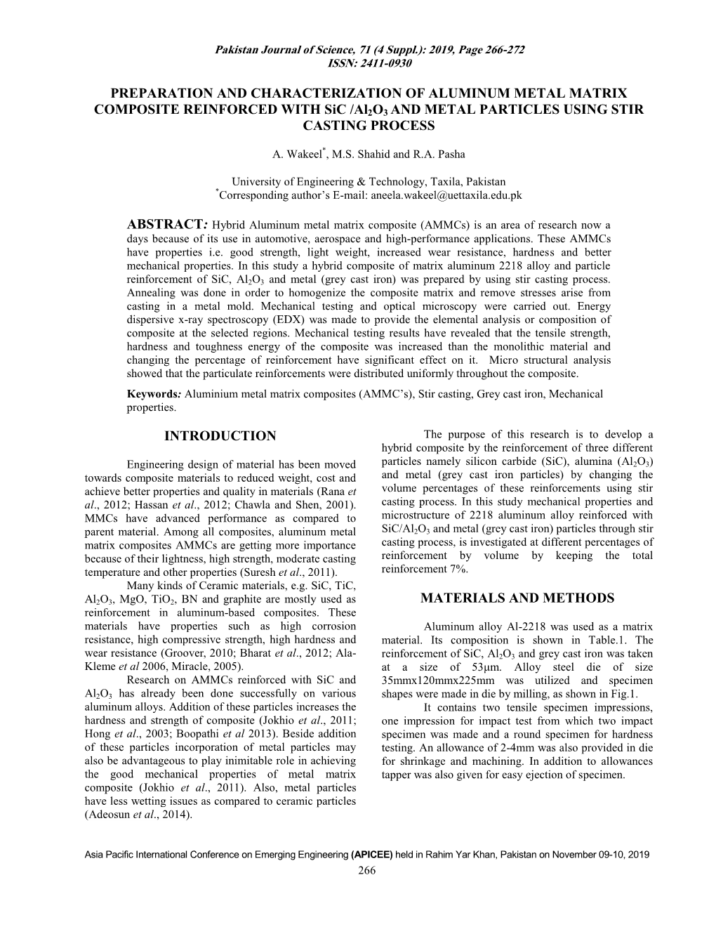 PREPARATION and CHARACTERIZATION of ALUMINUM METAL MATRIX COMPOSITE REINFORCED with Sic /Al2o3 and METAL PARTICLES USING STIR CASTING PROCESS