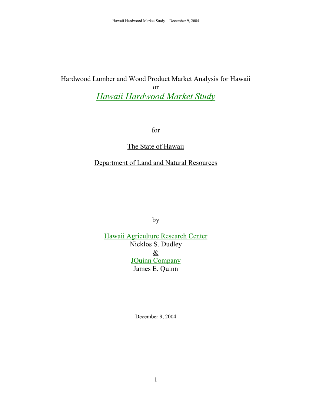 Hawaii Hardwood Market Study – December 9, 2004