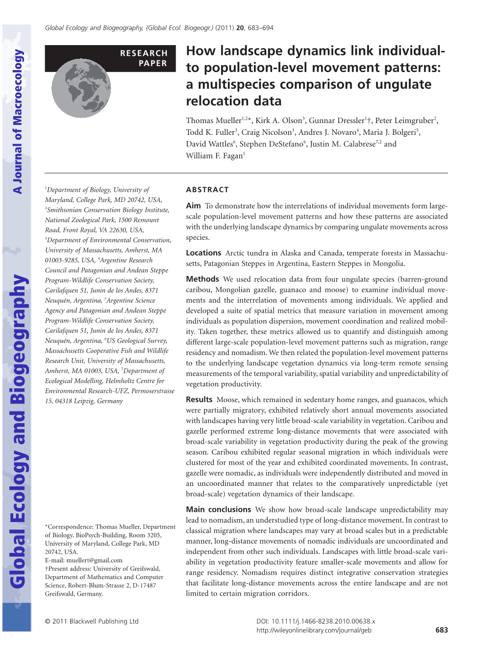 A Multispecies Comparison of Ungulate Relocation Da