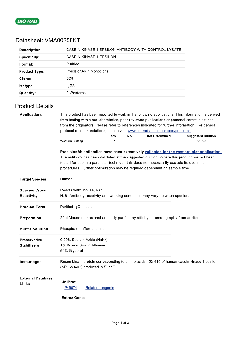 Datasheet: VMA00258KT Product Details