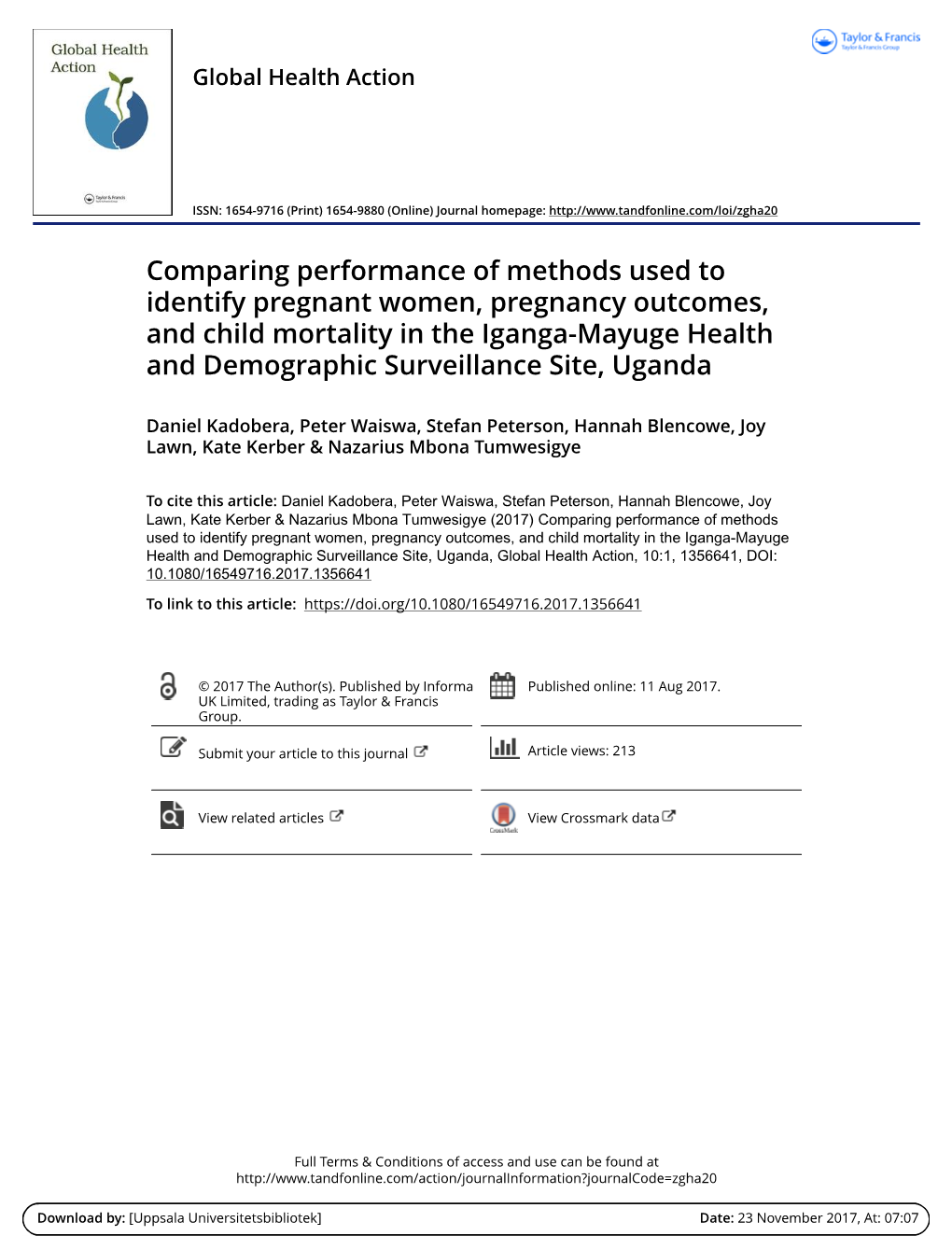 Comparing Performance of Methods Used to Identify Pregnant Women, Pregnancy Outcomes, and Child Mortality in the Iganga-Mayuge H