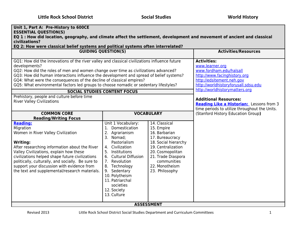 Little Rock School District Social Studies World History