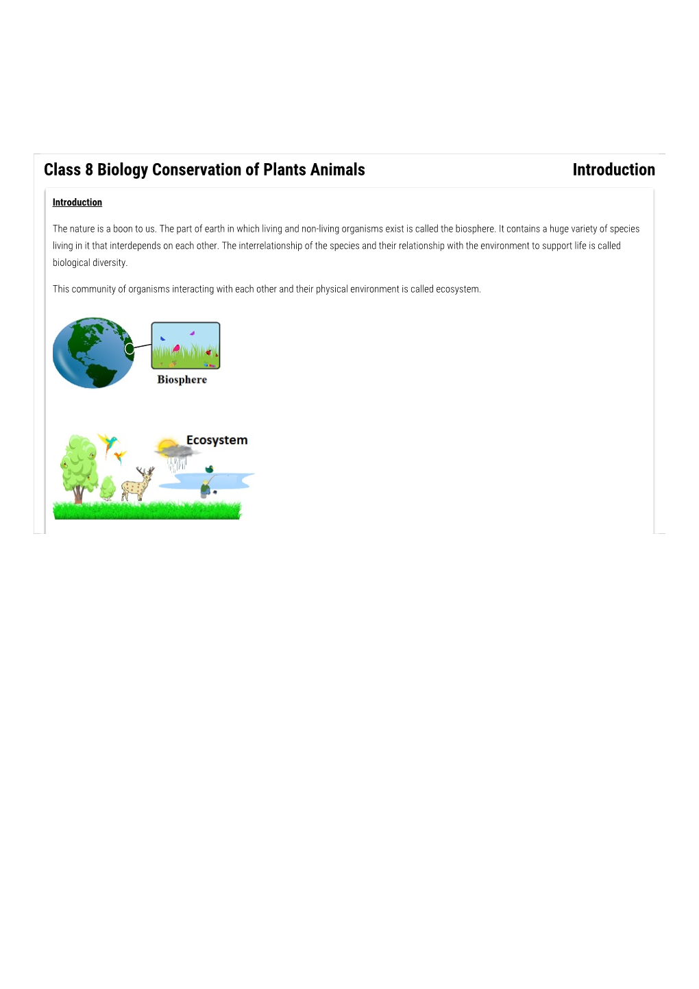 Class 8 Biology Conservation of Plants Animals Introduction