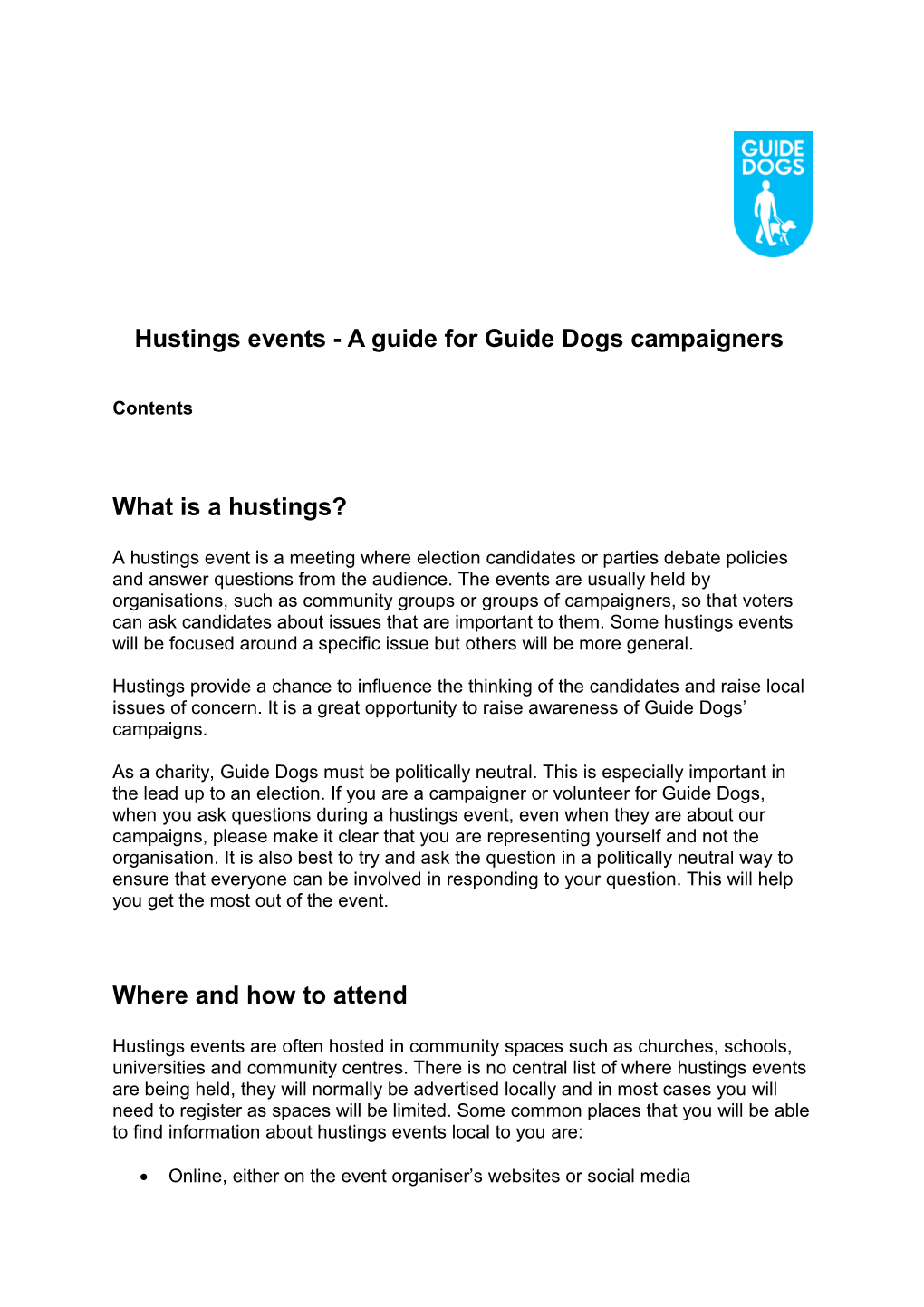 Hustings Events - a Guide for Guide Dogs Campaigners