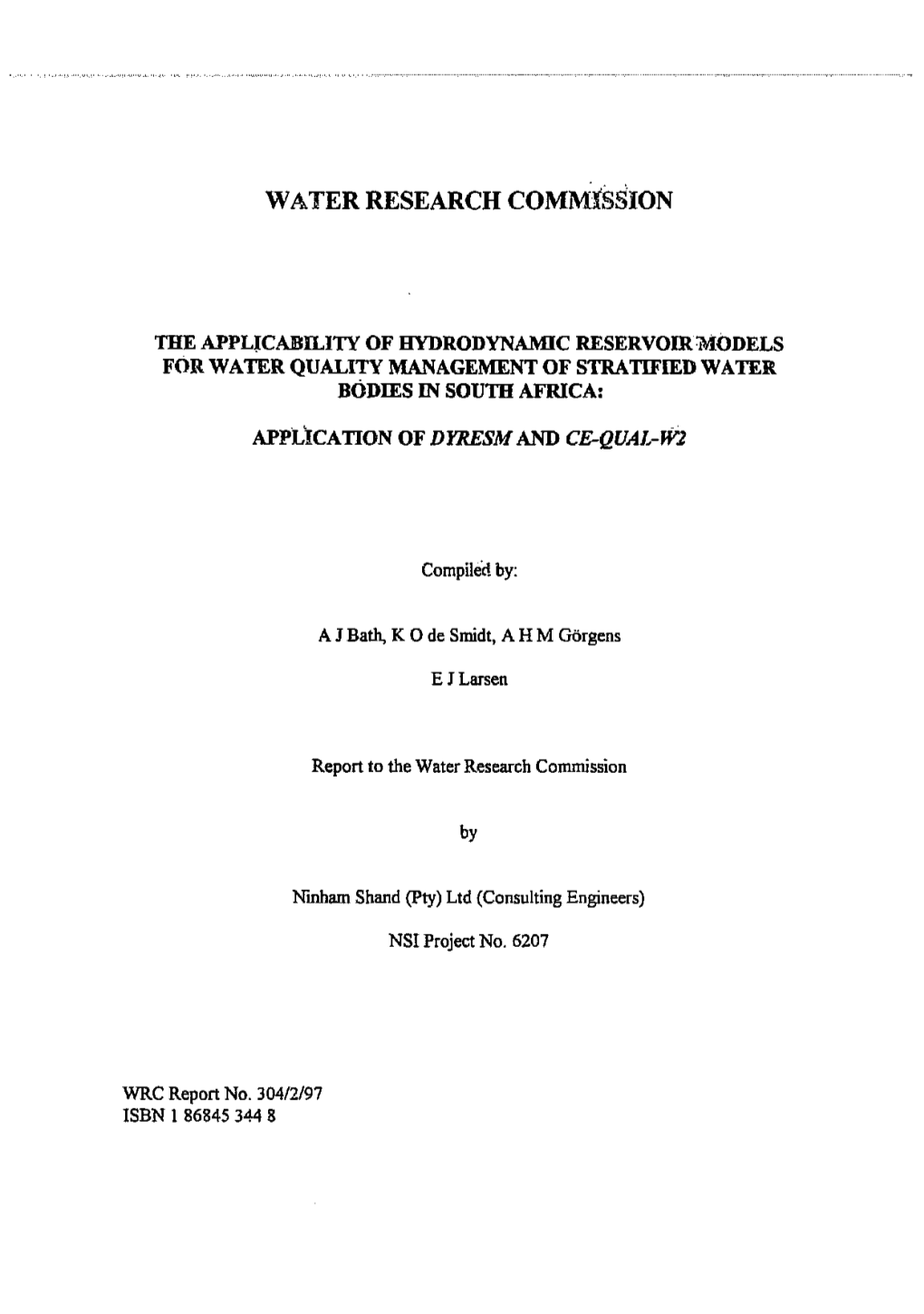 The Applicability of Hydrodynamic Reservoir Models for Water Quality Management of Stratified Water Bodies in South Africa