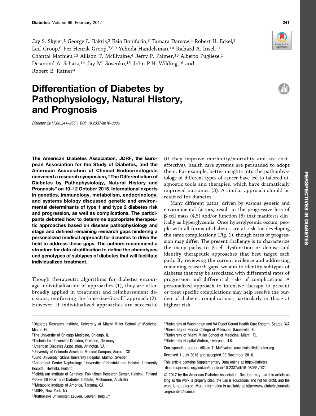 Differentiation of Diabetes by Pathophysiology, Natural History, and Prognosis