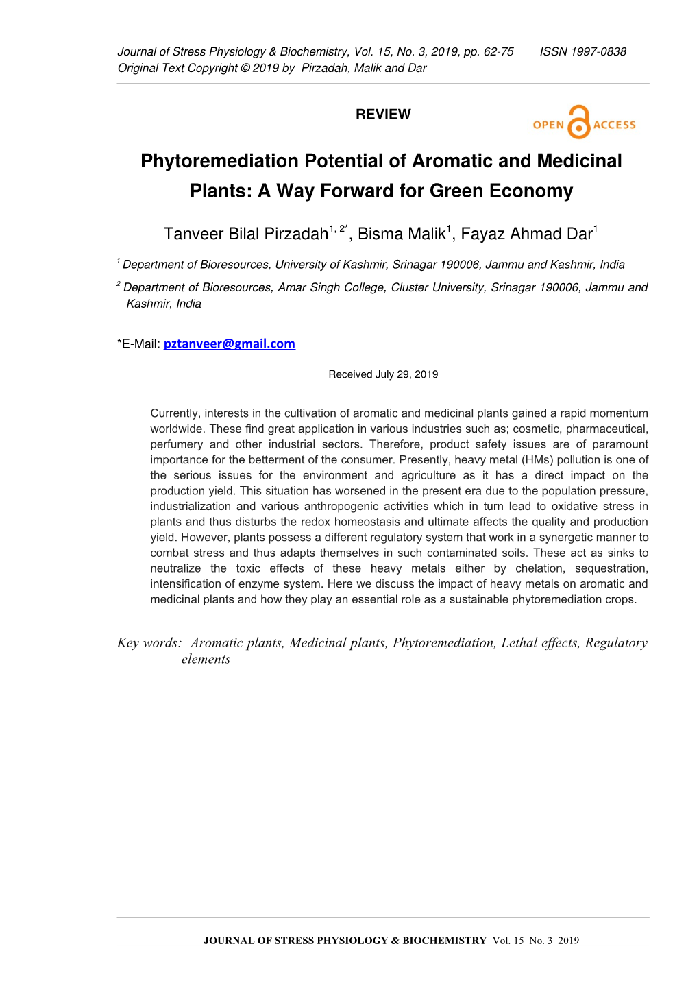 Phytoremediation Potential of Aromatic and Medicinal Plants: a Way Forward for Green Economy
