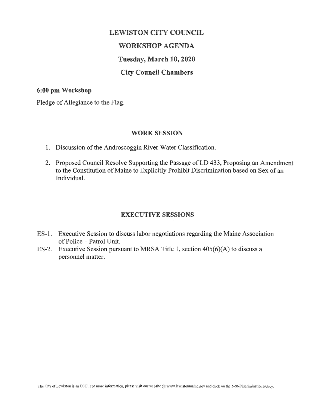 Lewiston City Council Agenda for March 10, 2020