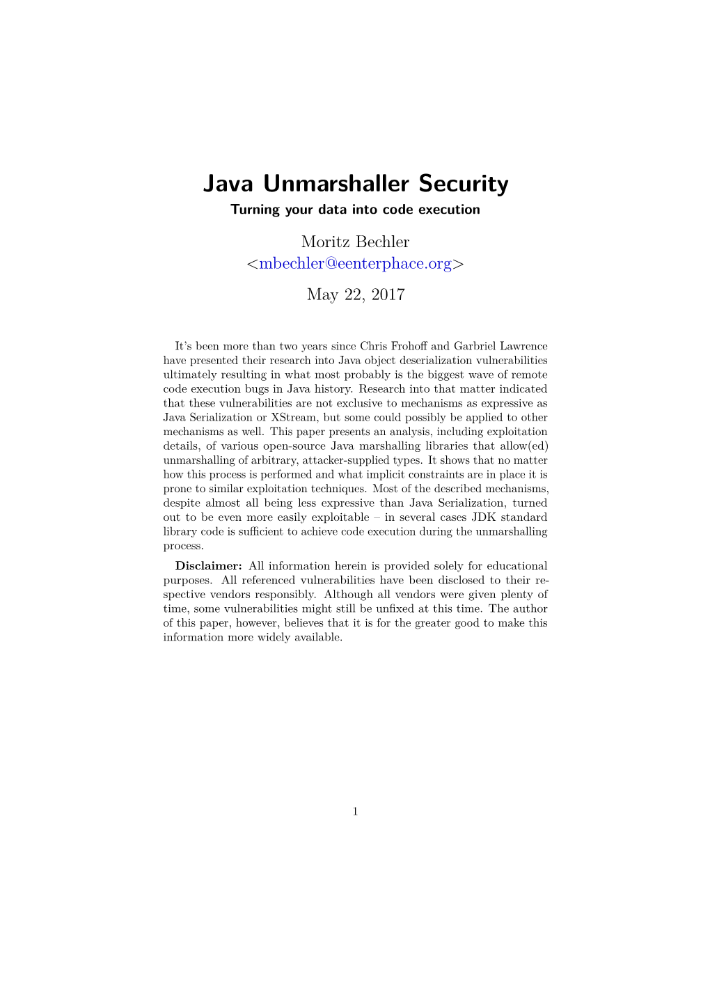 Java Unmarshaller Security