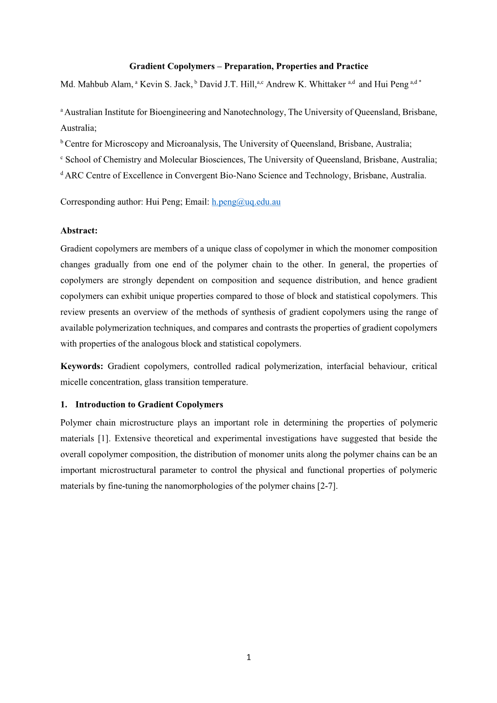 1 Gradient Copolymers