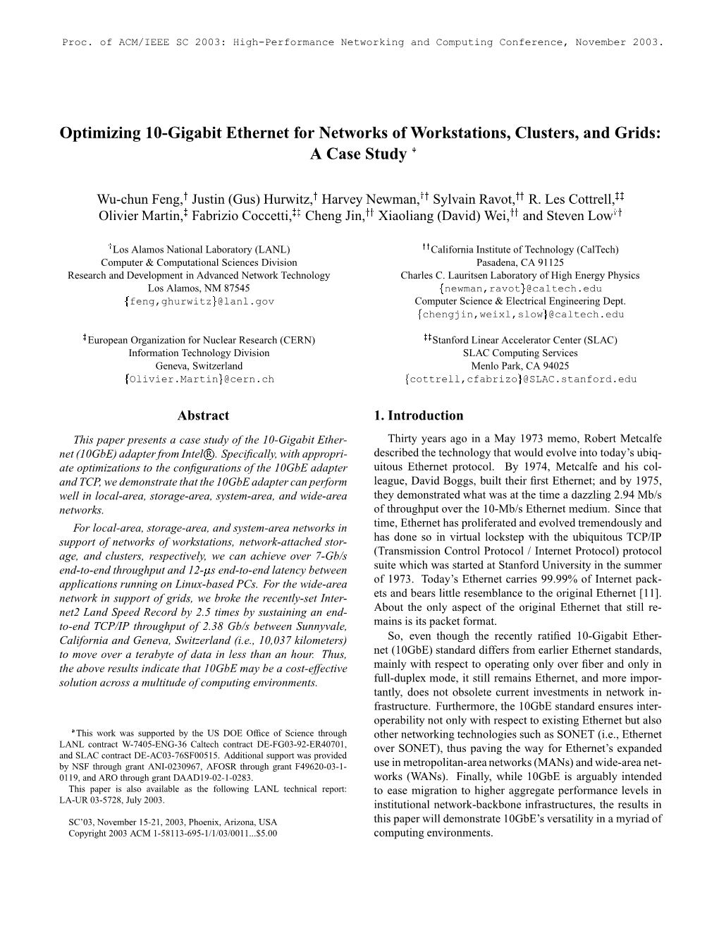 Optimizing 10-Gigabit Ethernet for Networks of Workstations, Clusters, and Grids