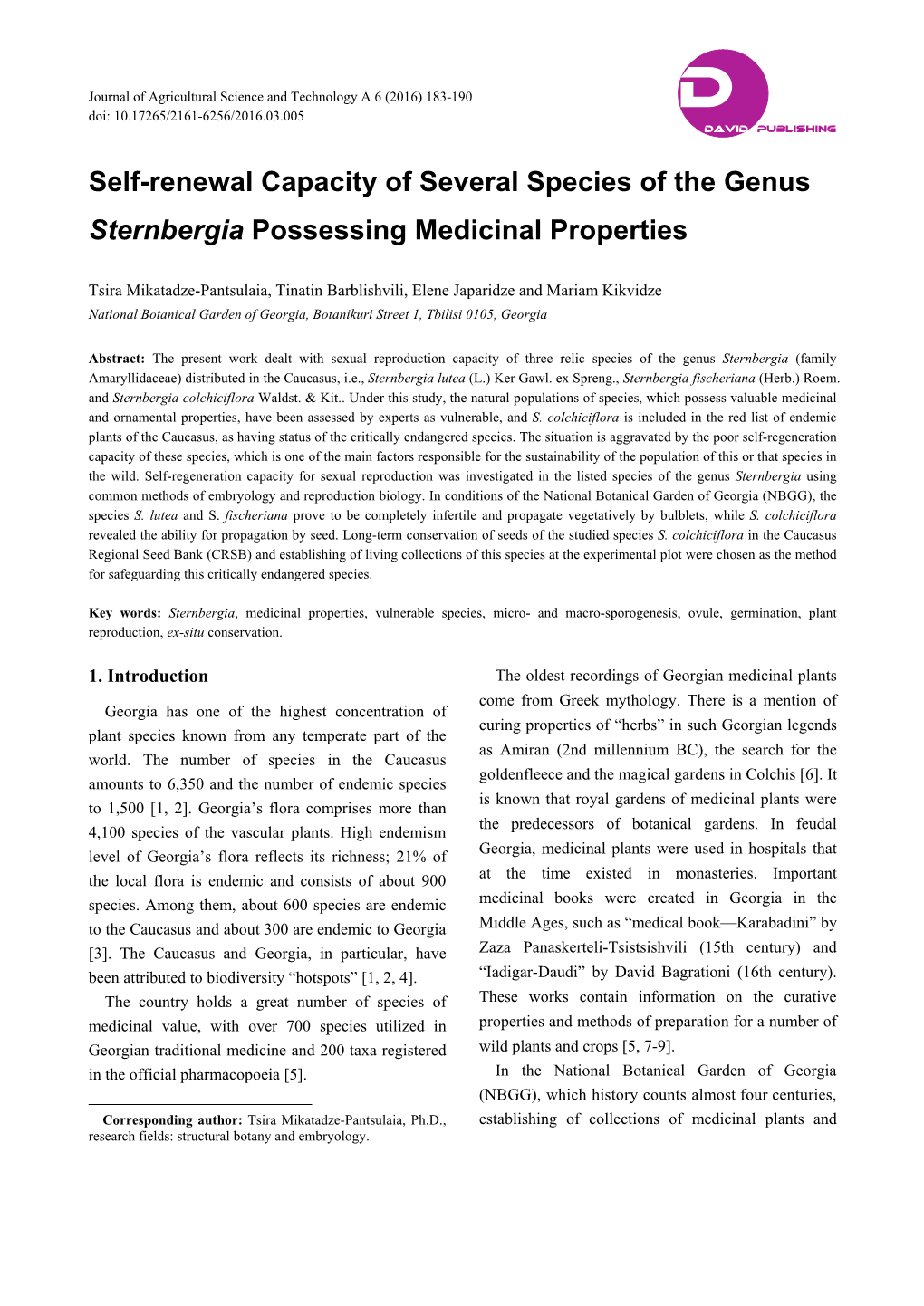 Self-Renewal Capacity of Several Species of the Genus Sternbergia Possessing Medicinal Properties