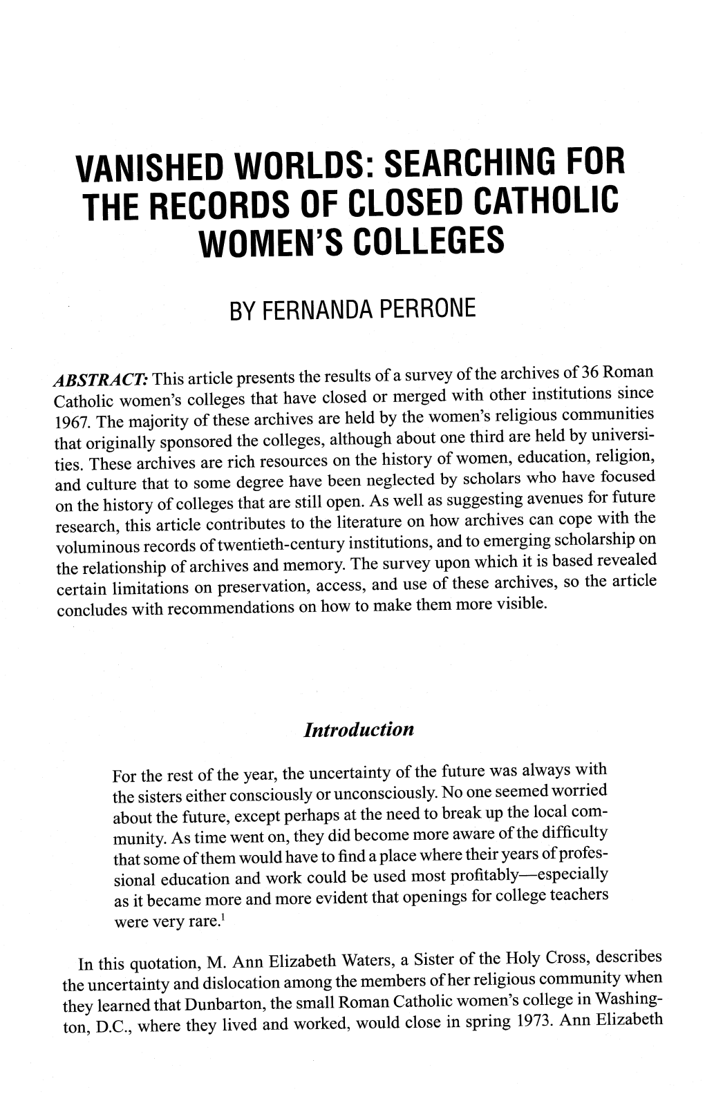 Searching for the Records of Closed Catholic Women's Colleges