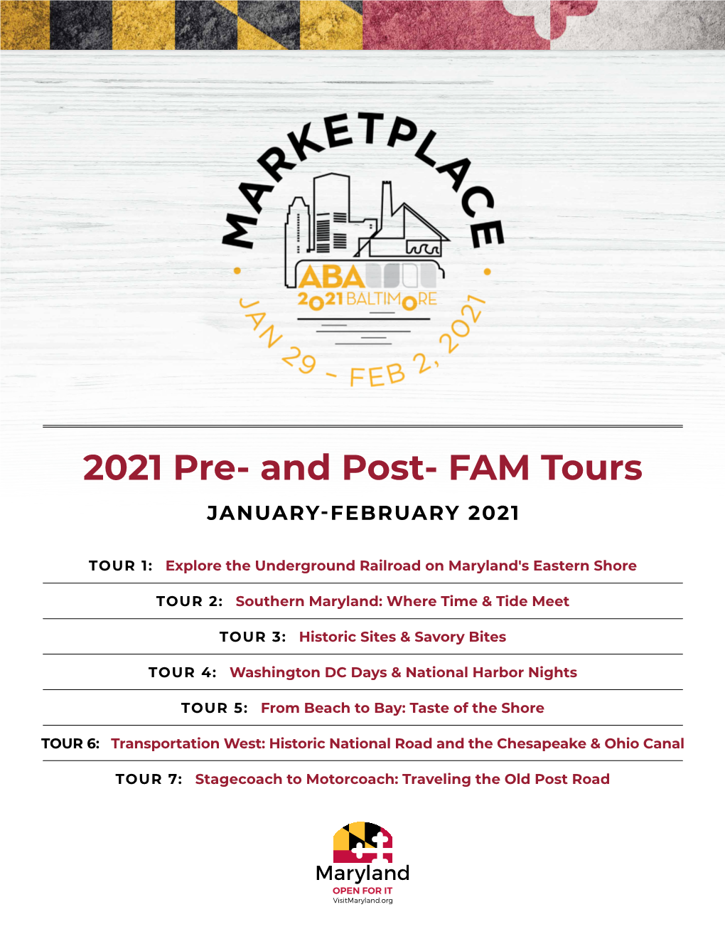 2021 Pre- and Post- FAM Tours JANUARY-FEBRUARY 2021