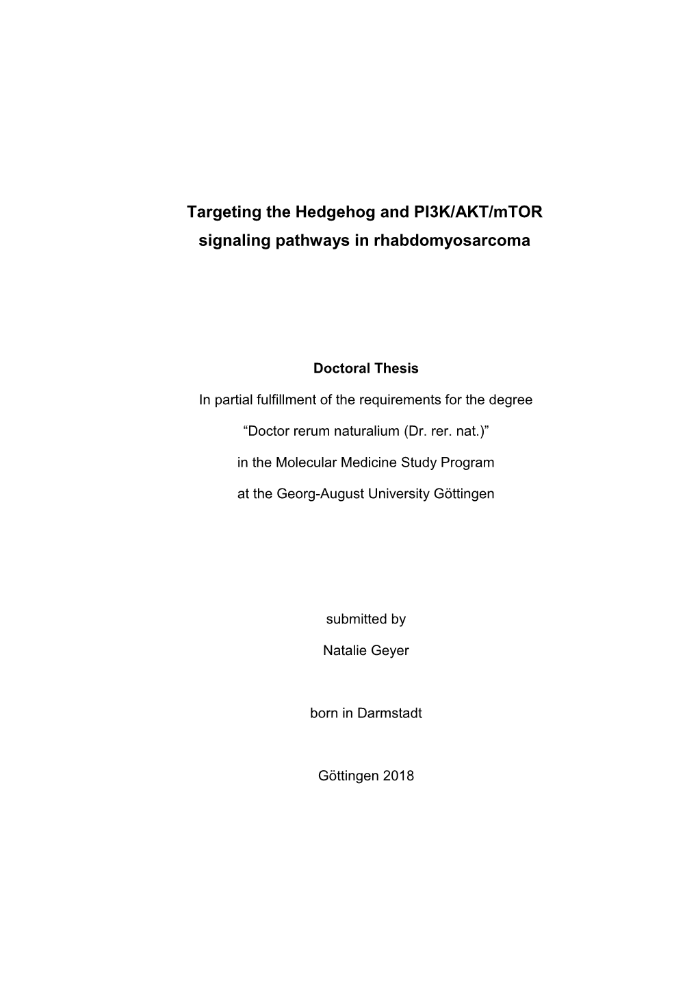 Targeting the Hedgehog and PI3K/AKT/Mtor Signaling Pathways in Rhabdomyosarcoma