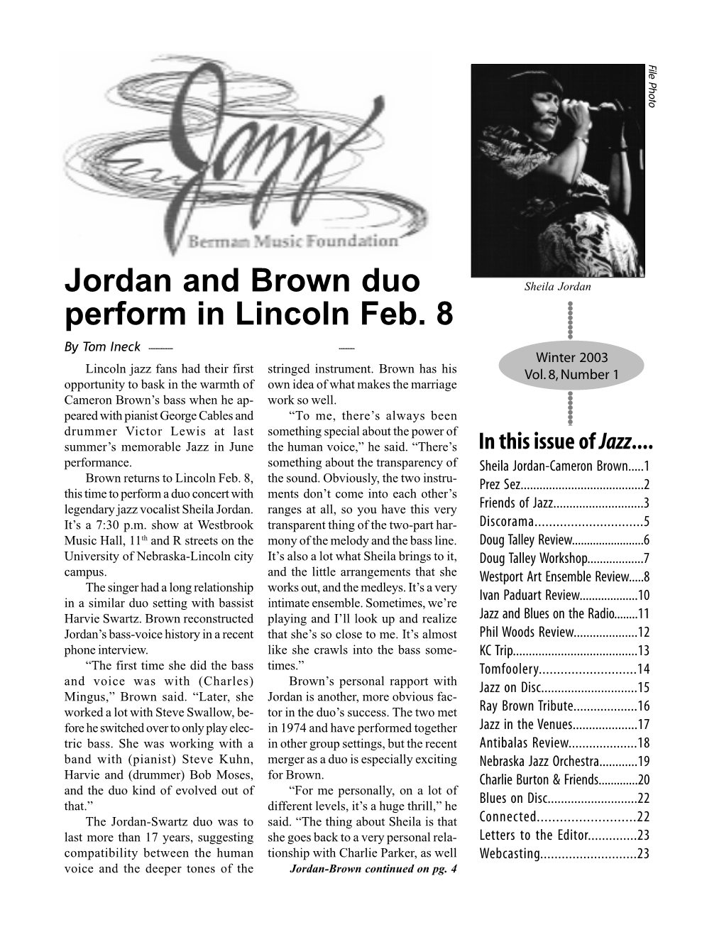 Berman Music Foundation Newsletter