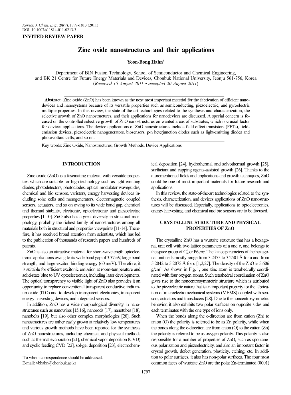 Zinc Oxide Nanostructures and Their Applications