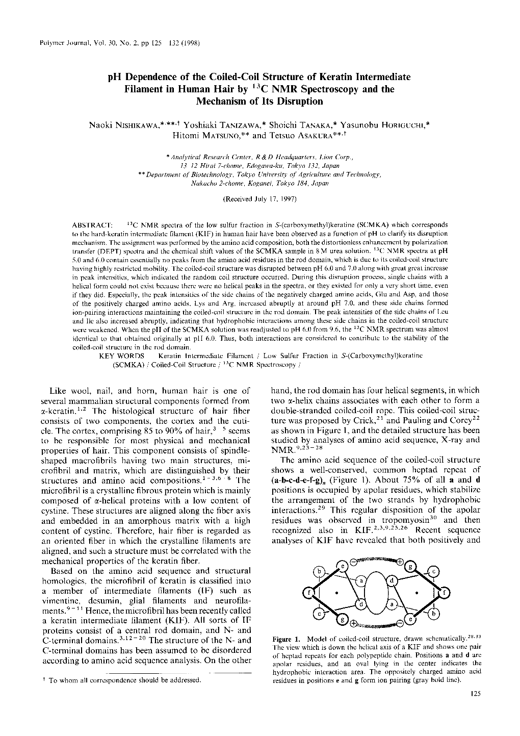 Ph Dependence of the Coiled-Coil Structure of Keratin Intermediate Filament in Human Hair by 13C NMR Spectroscopy and the Mechanism of Its Disruption