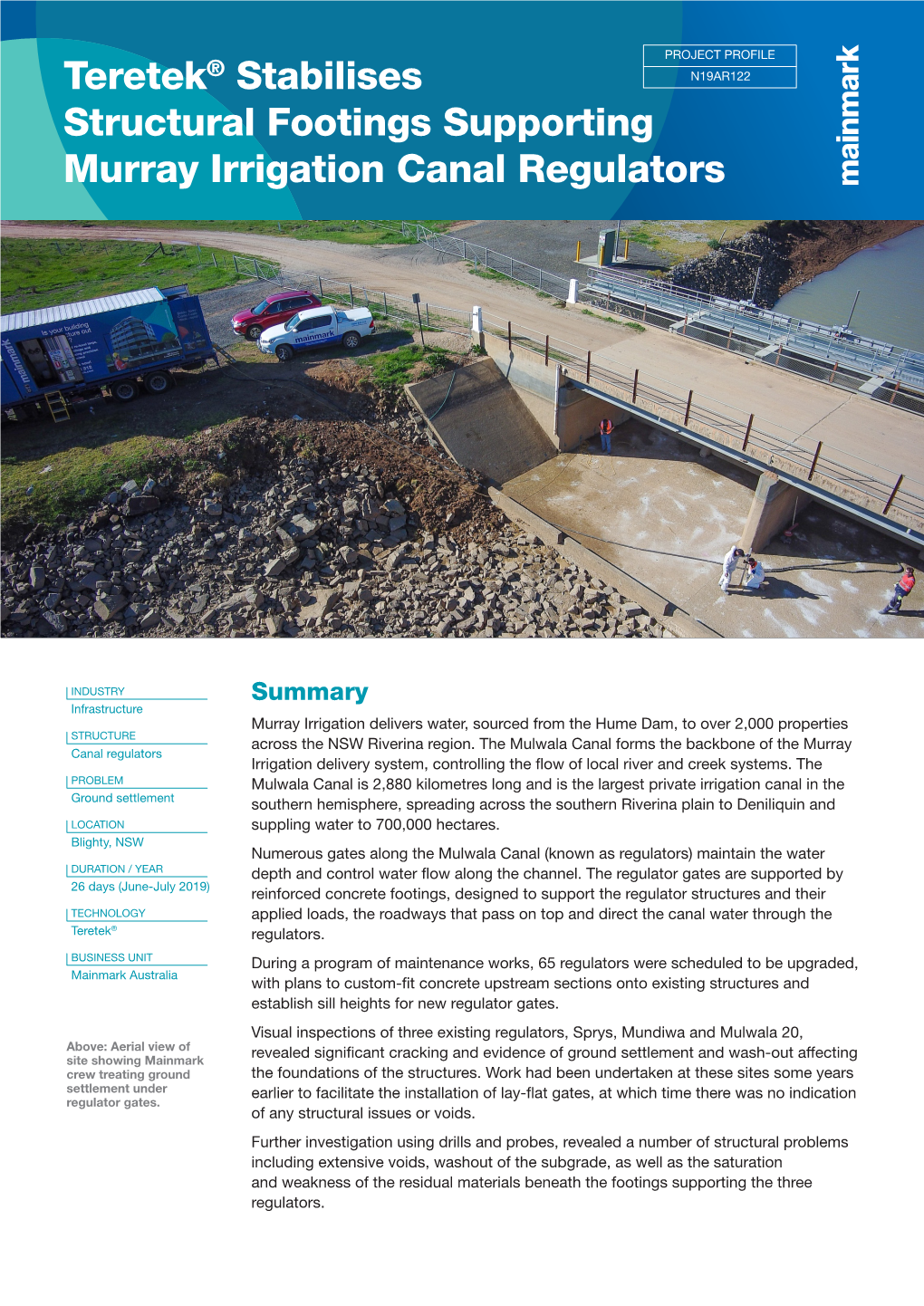 Teretek Stabilises Structural Footings Supporting Murray Irrigation Canal