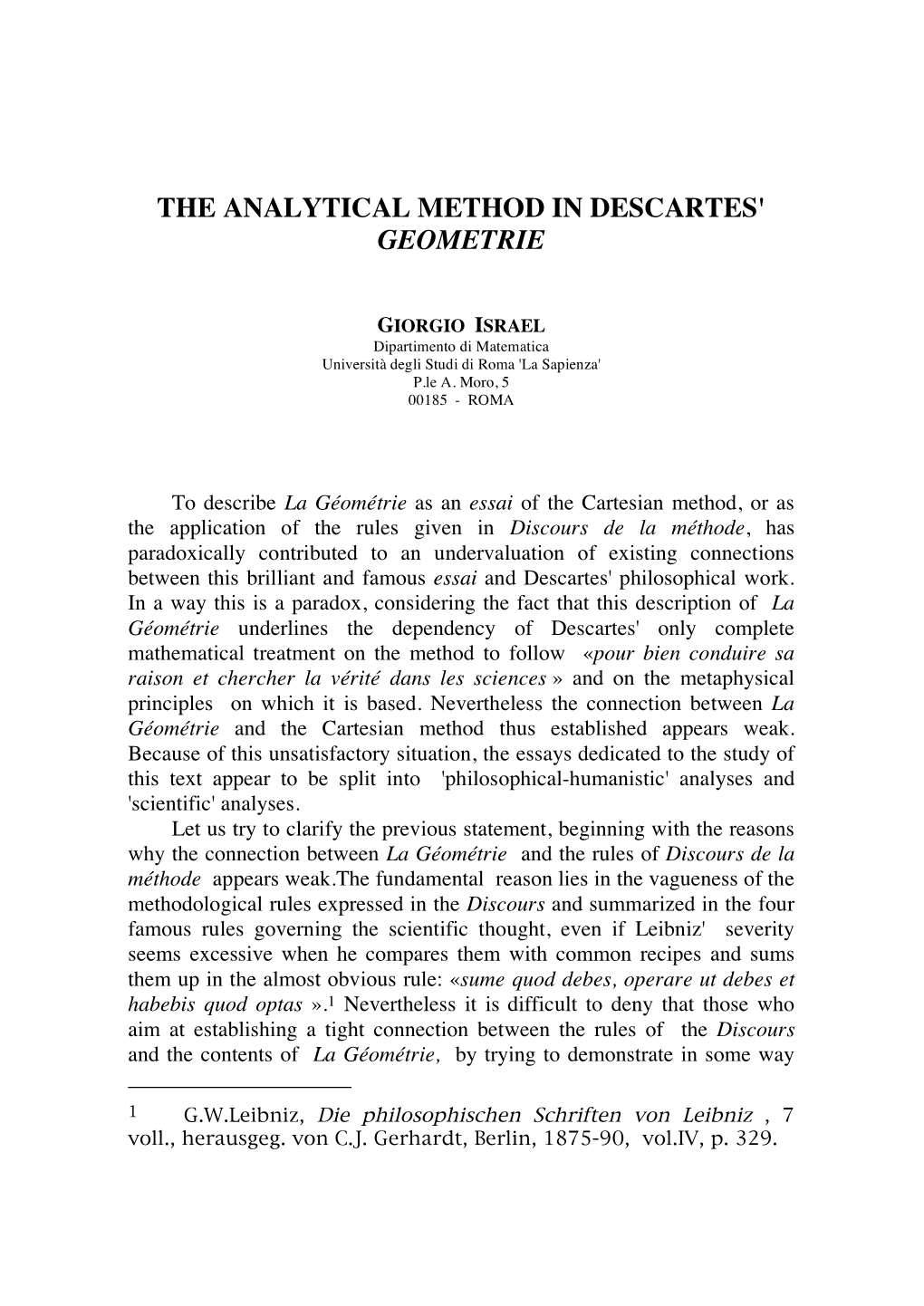 The Analytical Method in Descartes' Geometrie