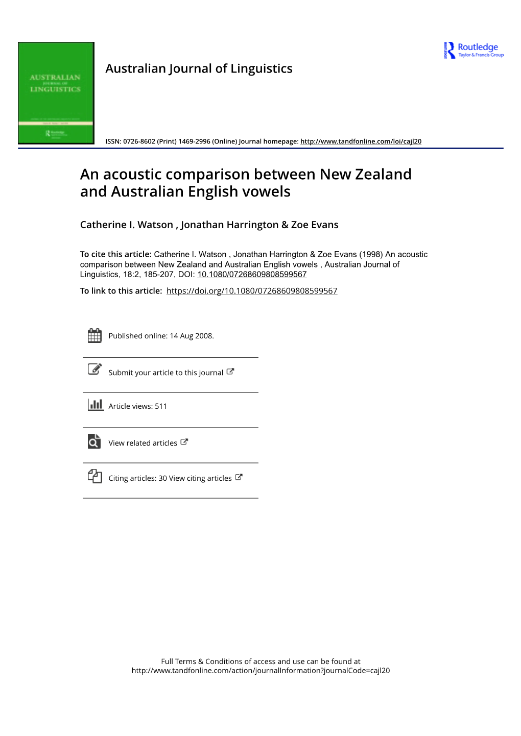 An Acoustic Comparison Between New Zealand and Australian English Vowels