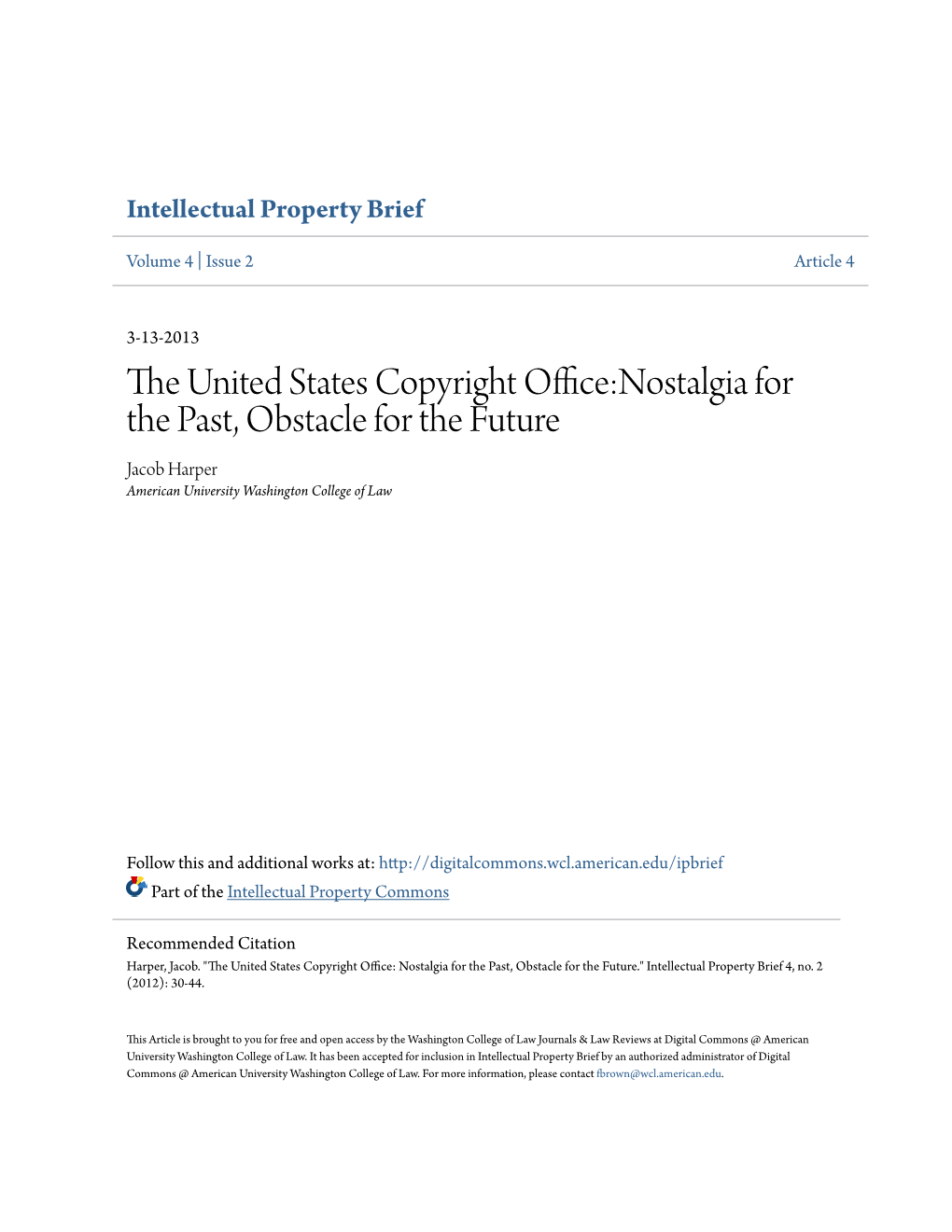 The United States Copyright Office:Nostalgia for the Past