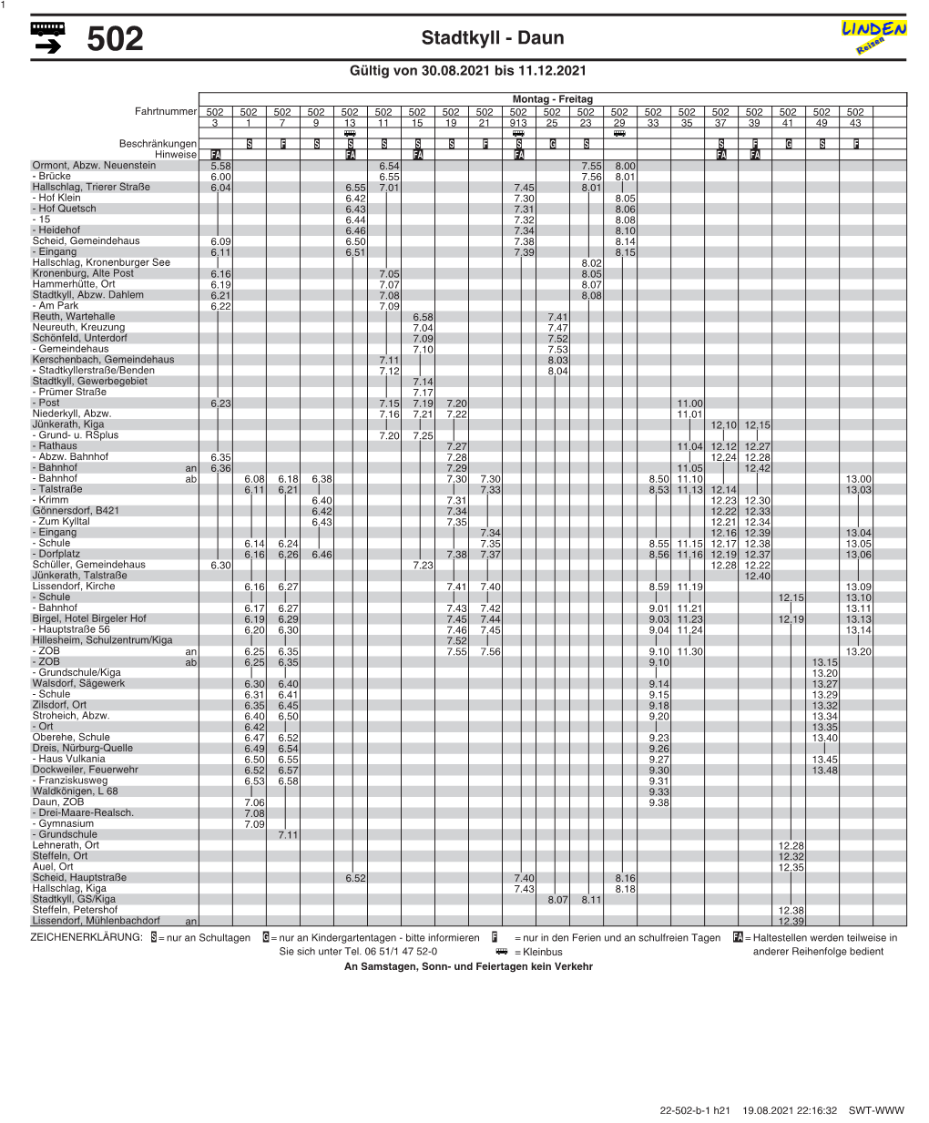 502 Stadtkyll - Daun Gültig Von 30.08.2021 Bis 11.12.2021