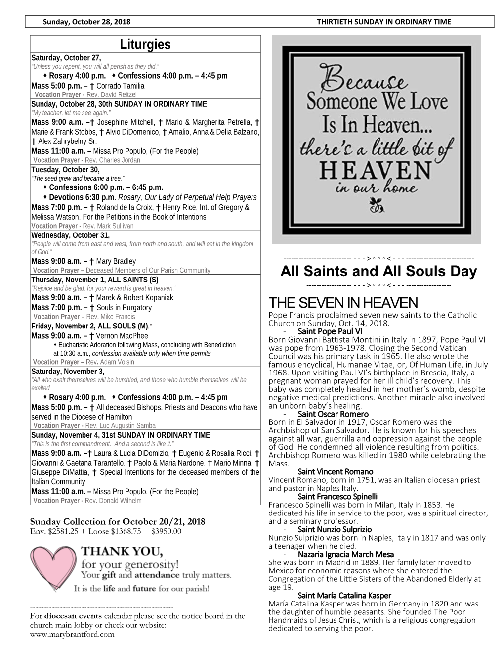 Saints and All Souls Day the SEVEN in HEAVEN