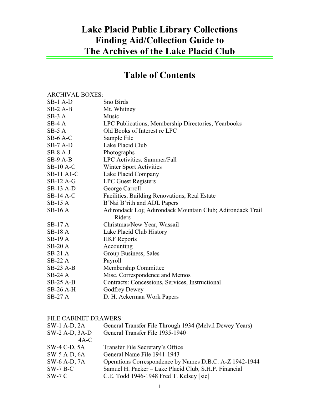 Lake Placid Club Archives Collection Guide