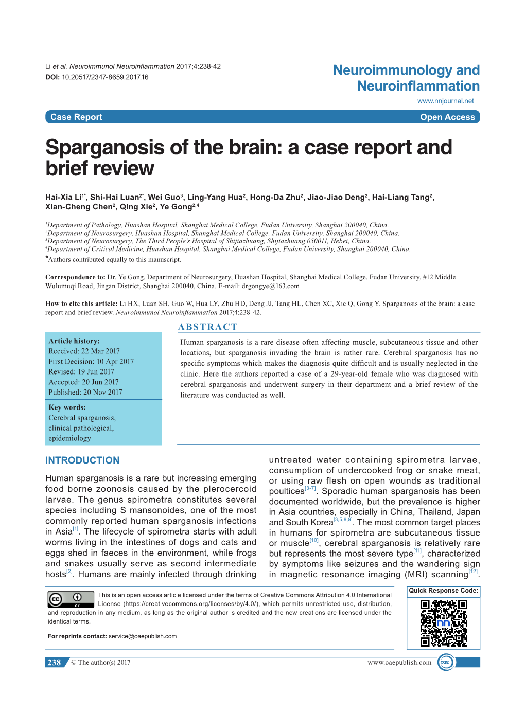 Sparganosis of the Brain: a Case Report and Brief Review